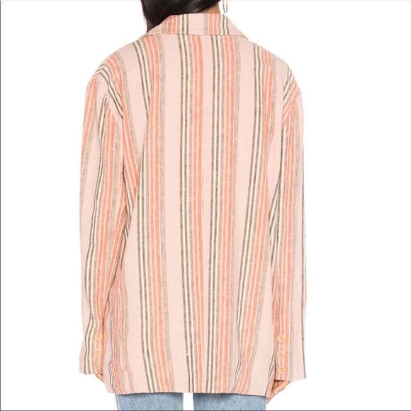 FREE PEOPLE | Simply Stripe Slouchy Boyfriend Style Blazer Linen Oversized Small - Picture 3 of 13